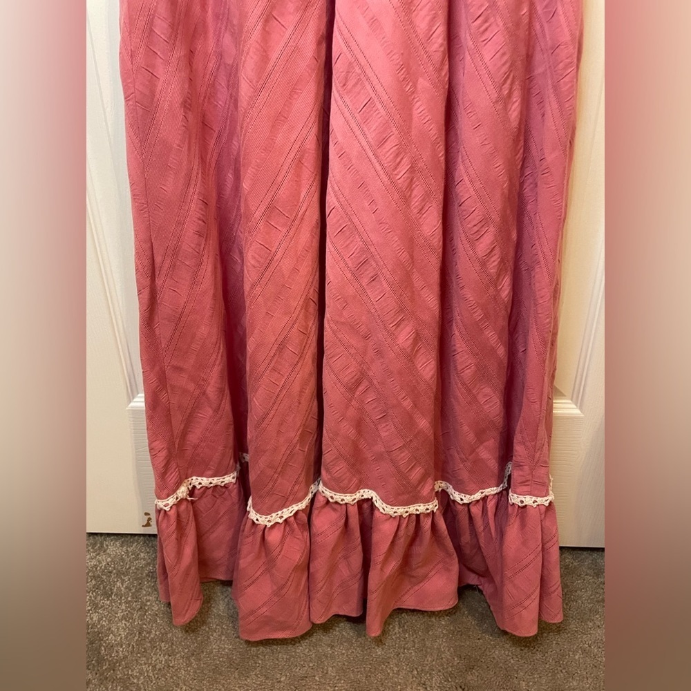 Prairie Cottagecore Vintage 1960s Pink Long Sleeve Maxi Dress Size 7 *Rare* - Picture 8 of 16